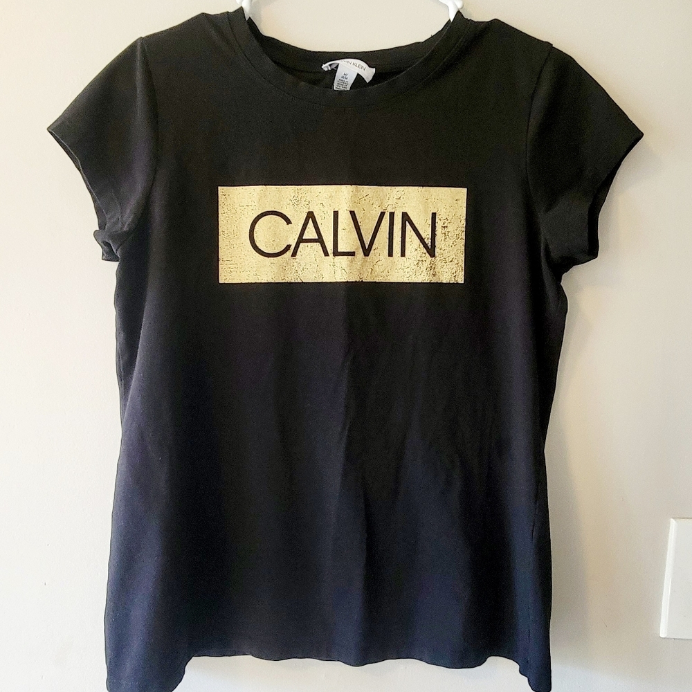 Calvin Black Tee with Gold Logo - Women’s Casual Top